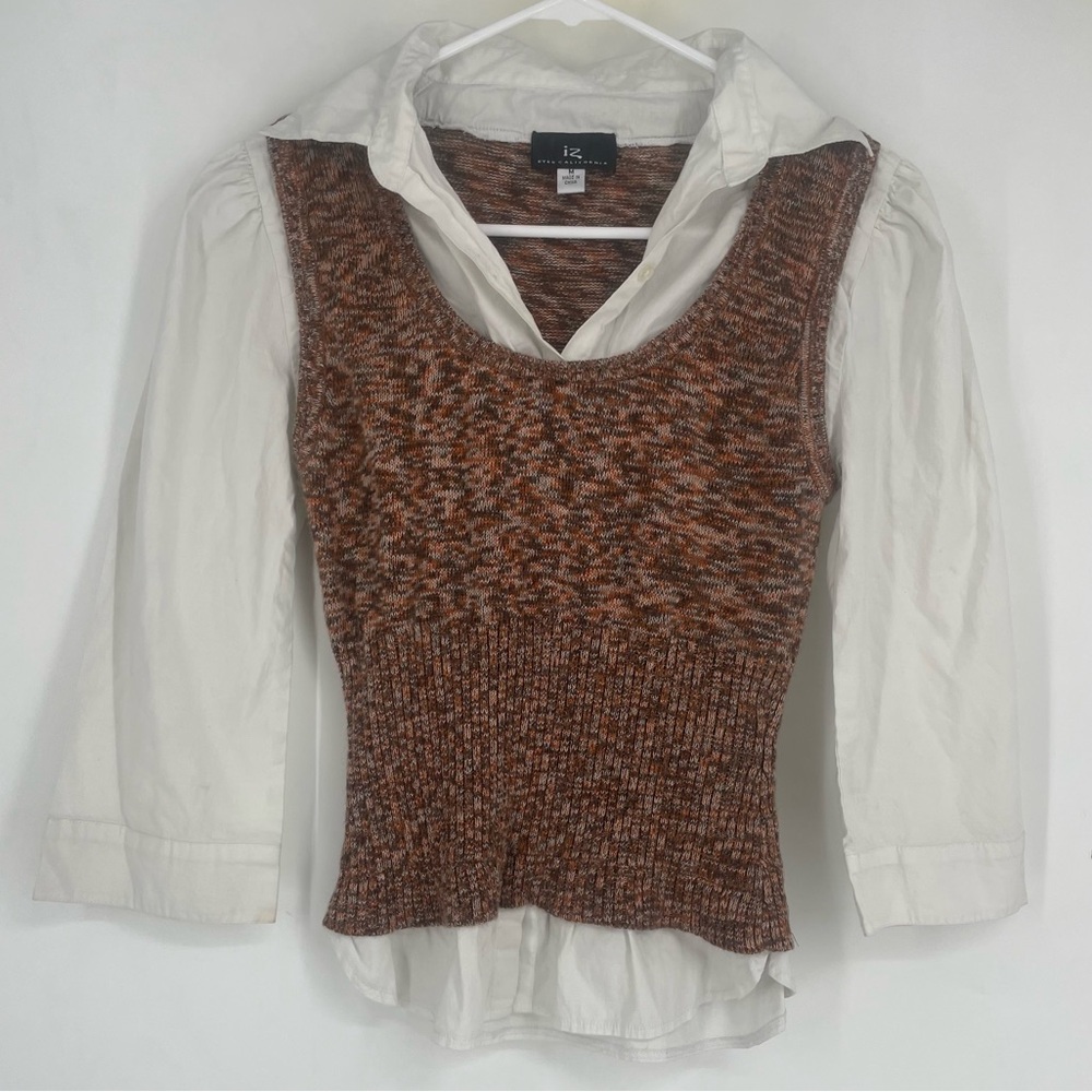 Vintage Y2K IZ Byer California Medium Knit Vest Shirt Layer Preppy Academia